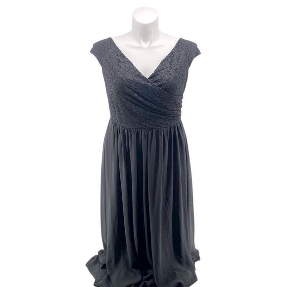 Miusol Black Lace Chiffon Maxi Dress 2XL NWT Cap Sleeve Elegant V-Neck - Picture 1 of 17